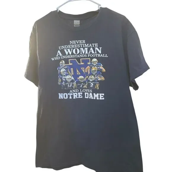 DARK BLUE SIZE LARGE NOTRE DAME TEE WITH SAYINGS - Picture 1 of 3